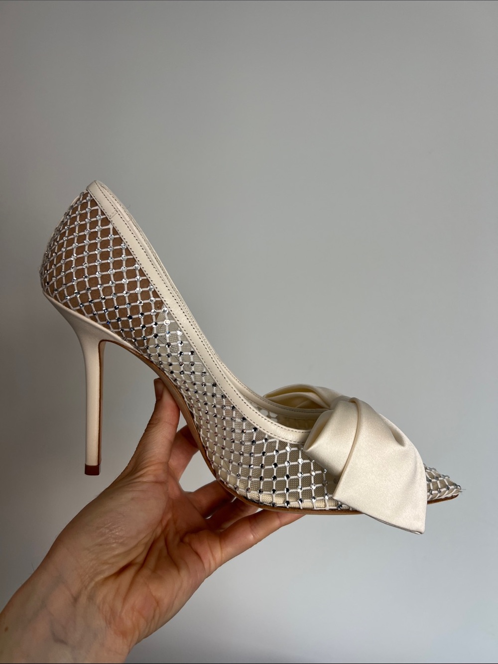 Jimmy Choo love 100 crystal embellished mesh satin bow pump pointed toe heel 38 - Picture 15 of 16